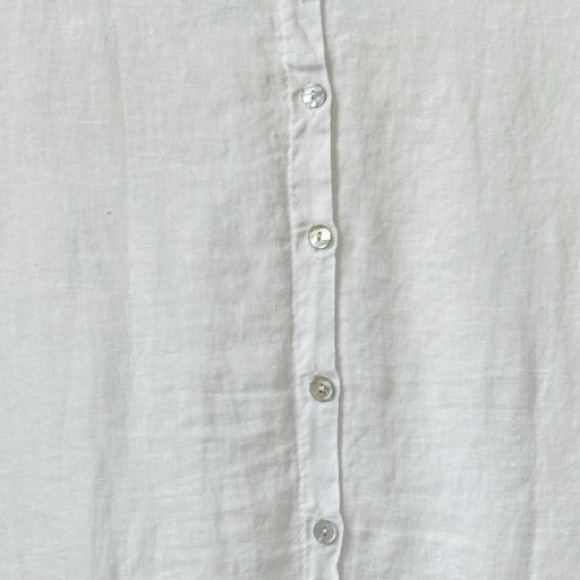 Italian White Linen Short Sleeve Tunic Blouse M Button Back Coastal Cottagecore - Picture 5 of 10